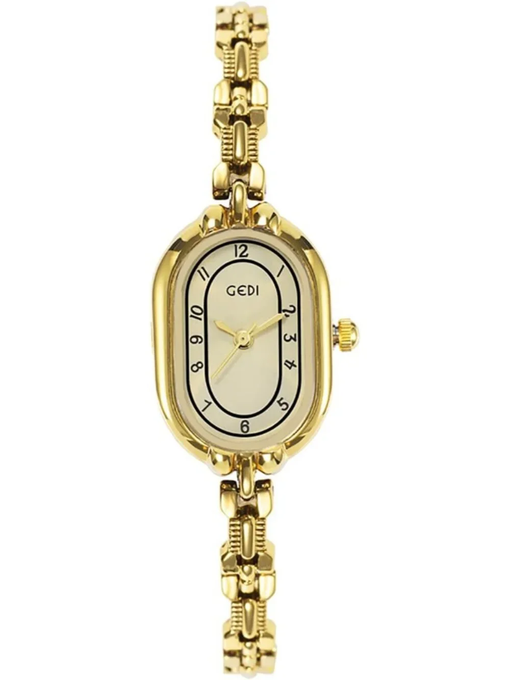 Women's Gold Oval Vintage Bracelet Small Quartz Dress Bangle Analog Wrist Watch